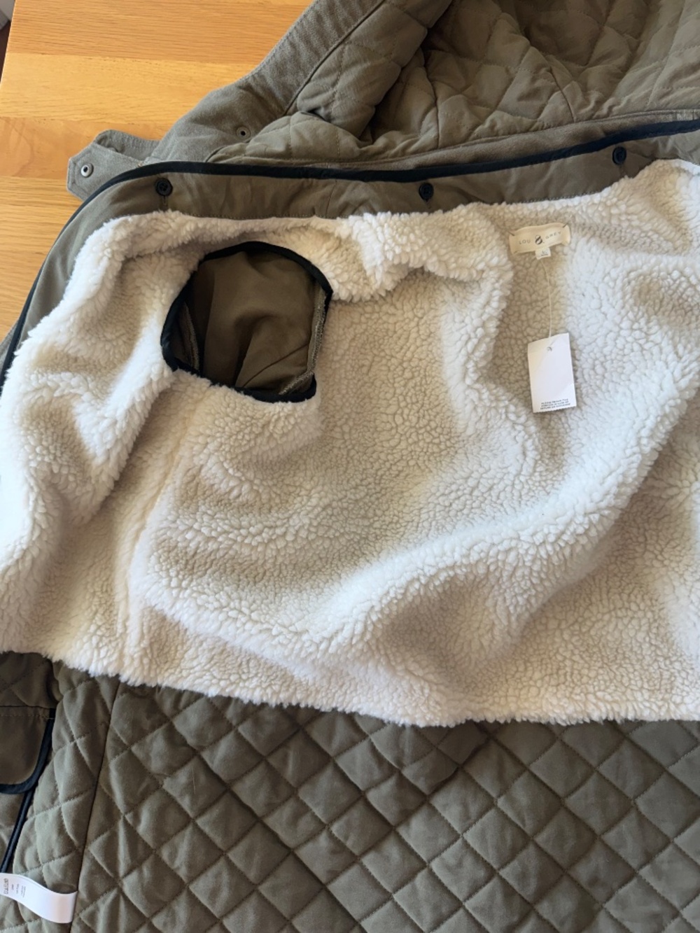 NWT Lou & Grey Olive Green Quilted-Sleeve Anorak 3-1 Parka Jacket - W Large - Picture 5 of 8